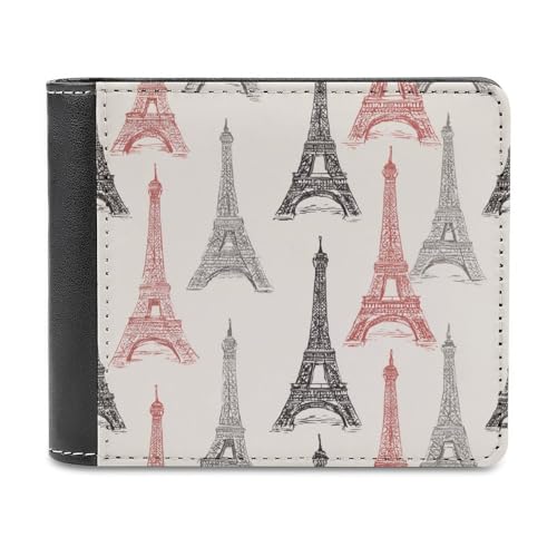 Vintage Abstract Tower Soft PU Leather Bifold Wallet, Coin Purse Credit Pass Case, Durable Card-Holder Slim Billfold for Men Woman Money Storage