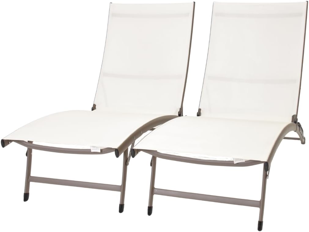 VivereClearwater 6 Position Aluminum Stackable Lounger Set with Wheels, Made with Premium Phifertex Outdoor Fabric in Pearl (265 Lb Capacity)