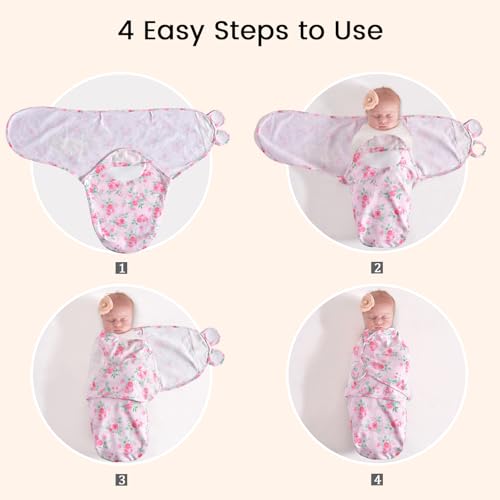 Image of david's kids 100% Cotton 3 Pack Baby Swaddle Wrap for 0-3 Months, Soft Breathable Swaddle Blanket for Newborn Infant, Adjustable Baby Wrap Sleep Sacks for Girls, Newborn Essentials, Floral