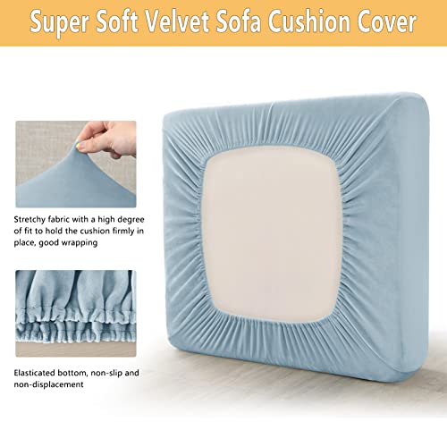 Housse de coussin de canapé en velours extensible bleu clair - Lot de 3 pièces - 4