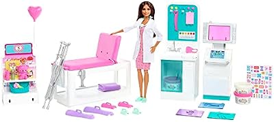 Barbie Doctora con Clínica médica, muñeca con accesorios de medicina de juguete. Incluye juego de escayolas de plastilina (Mattel HFT68)