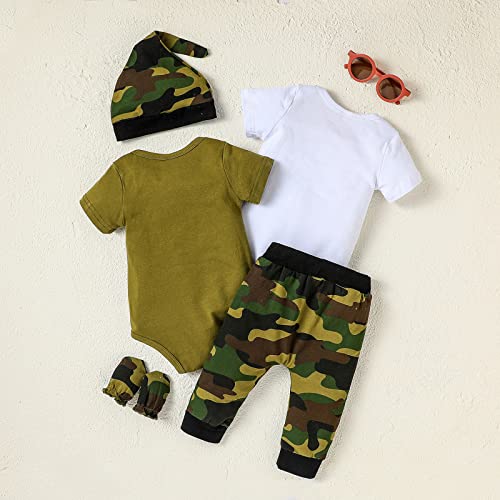 Puseky Baby Boy Clothes 6-12 Months Infant Boy Outfit Summer Newborn Gifts Short Sleeve Romper Top Camouflage Long Pants Hat Mittern Clothing Set Army Green #TOP7