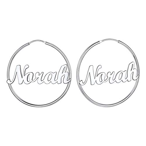 925 Sterling Silver Name Earrings For Women Jewelry Gift Customized Script Name Big Hoop Earring Personalized #TOP26