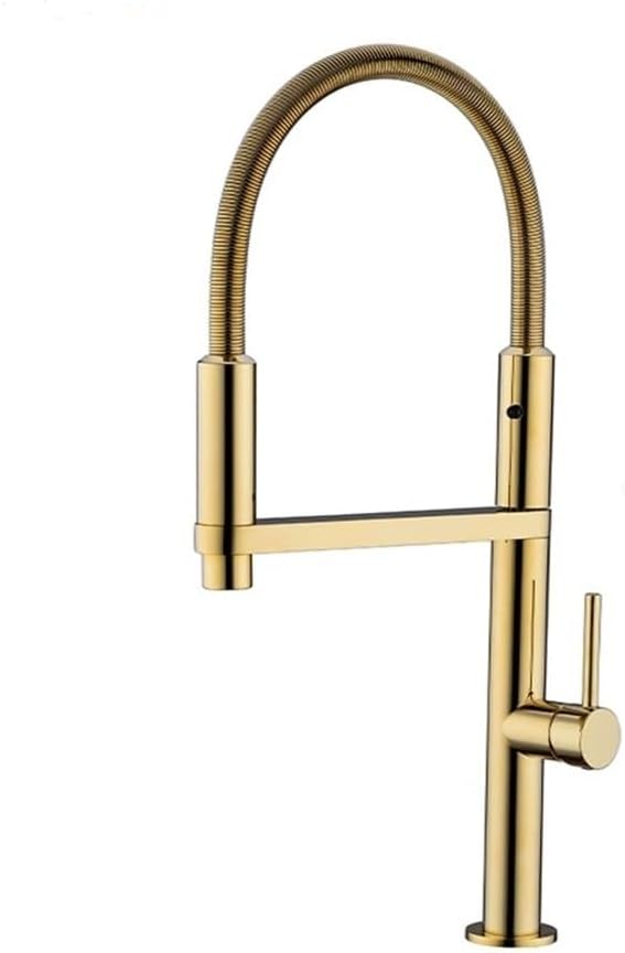 Rose Gold Brass Kitchen Faucet Pull Out Spring Spout Hot Cold Water Stylish Sink Mixer Fixture(Rose Gold)