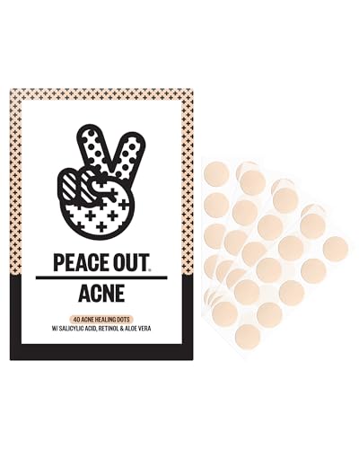 PEACE OUT Acne Healing Dots Hydrocolloid Pimple Patches, Acne Spot Treatment with Salicylic Acid, Retinol, and Aloe Vera for Blemishes and Breakouts (40 count)