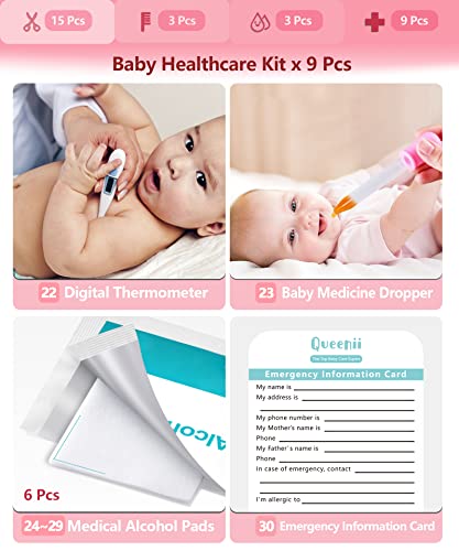 30 in 1 Baby Healthcare and Grooming Kit, Portable Baby Electric Nail Trimmer Set, Newborn Nursery Care Kit Baby Essentials with Baby Thermometer, Medicine Dispenser, Haircut Tools, etc (Pink)