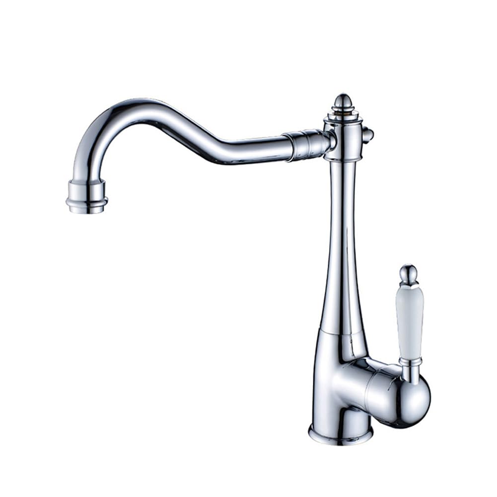 Grifo Cocina Grifo Cocina Fregadero Caño Alto, Antiguo Retro Estilo Latón Monomando Giratorio A 360° Mezclador De Fregadero, Agua Fría Y Caliente Disponibles, Cromado