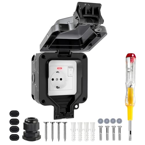 Prise Extérieure Étanche IP66 avec Interrupteur et Témoin Lumineux LED, Résistante aux...