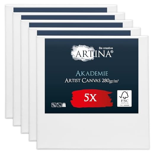Artina - Châssis entoilé certifié FSC®- Toile à Peindre - Akademie - Qualité Fine - Apprêtée 2 Fois - Lot de 5-40x40cm - 280g/m²
