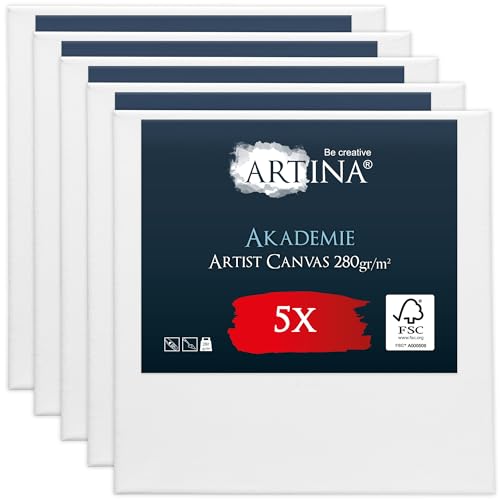 Artina FSC® Keilrahmen 5er Set Akademie 20x20 cm – Leinwand Set Maltuch...
