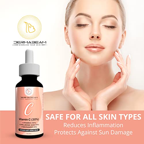 Dermabeam Vitamin C Serum For Face, Vitamin C Face Serum With Hyaluronic Acid, Vitamin E, Niacinamide, Aloe, And Jojoba Oil, Brightening Serum For Dark Spots, Anti Wrinkle Facial Serum, 1 Fl Oz #TOP1