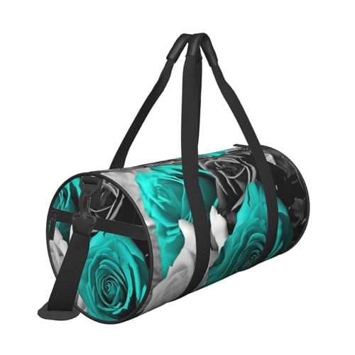 Black White Teal Gray Rose Flowers printed Travel Bag Casual luggage bag3