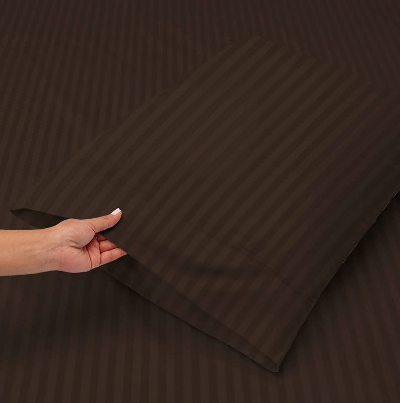 Image of BSB HOME 210 TC Premium Glace Cotton Striped /Lining Plain Bedsheet for Double Bed King Size with 2 Pillow Covers for Home-Hotels-Guest House- Brown or Coffee