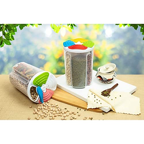 Image of 4 Sections Air Tight Transparent Food, Grain, Cereal Dispenser Storage Container Jar -1500 ml (Set of 2)