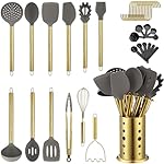 Gold Kitchen Utensils Set, Kyraton 38 Pieces Non-Stick Silicone Cooking Utensils Set, Spoon Spatula Set with Sturdy Stainless Steel Utensil Holder, Dishwasher Safe