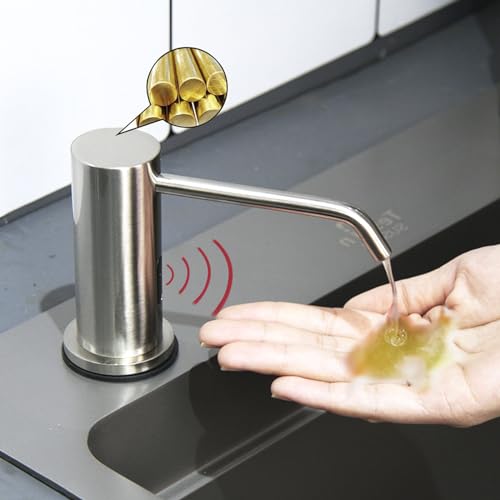 EXVEST Automatic Touchless Soap Dispenser for Kitchen Sink, Brushed Nickel, High Capacity, Durable Material, Multiple Power Supply Modes, Versatile Use, Liquid Soap, Shampoo, Hand Sanitizer