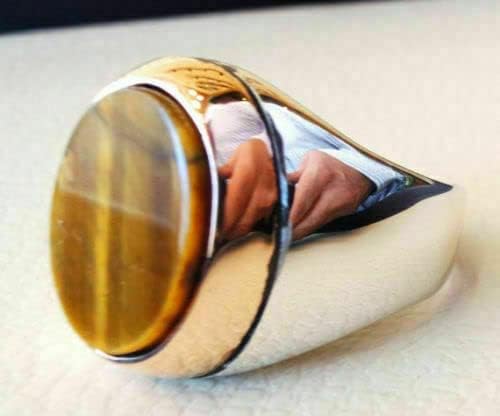 925 SterlingSilver Certified 7 Ct Oval Tigers Eye ValentinesMen Ring US9.5