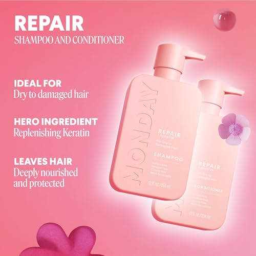 MONDAY HAIRCARE Repair Shampoo and Conditioner Set 12oz for Dry to Damaged Hair + Hair Gummies for Thicker and Stronger Hair (60 count) Strawberry Flavored - Thumbnail 2