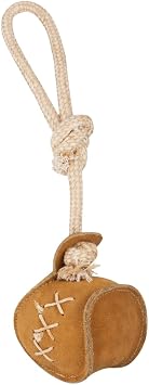Natural Suede Leather and Rope Chew Toy for Medium to Large Dogs, Baseball Shape with Knotted Rope for Tug Play, Chewing Training, Daily Use, Indoor Outdoor Play Toy