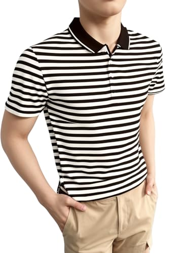 Image of Mack Jonney Men's Striped Cotton Rich Collar Neck T Shirt | Collar Tshirts | Half Sleeves | Striped-Regular Fit-MM485-nw