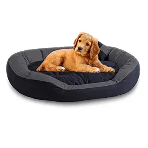 Slatters Be Royal Store Rectangular Shape Ultra Soft Reversible Fleece/Velvet Bed for Dog and Cat with 2 Extra Pillows (XL, Grey-Black)