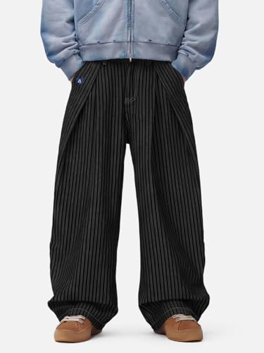 Image of Aelfric Eden Pinstripe Baggy Barrel Jeans Pleated Wide Leg Denim Pants Men Women Loose Fit Streetwear Vintage Trousers