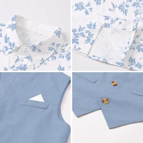 Image of SANGTREE Boys Suit Cotton Linen Formal Set Baby Boy Dress Clothes Gentleman Wedding Ring Bearer Outfits, 3 Months - 9 Years