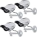 WALI Solar Powered Bullet Dummy Fake Simulated Surveillance Security CCTV Dome Camera Indoor Outdoor with 1 LED Light, Warning Security Alert Sticker Decal (SOLTC-S4), 4 Packs, Silver