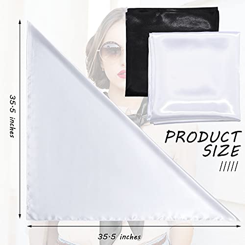 35 Inch Silk Head Scarf 2 Pcs Large Square Neck Scarf Sleeping Hair Wrapping Satin Scarf for Women (Black, White)3