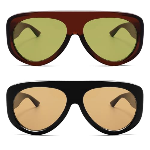 HERJOUR Trendy Aviator Sunglasses Womens Mens Retro 90s Rectangle Wrap Shades Oversized Style AR82372 by HERJOUR - Image 3