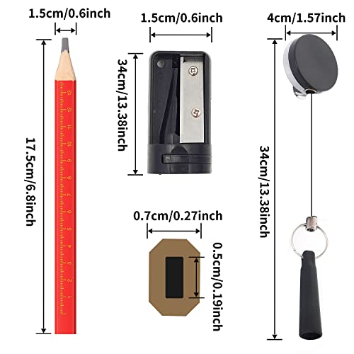 Ticktoi 12 Pieces Carpenter Pencil Set, Octagonal Red Hard Black Carpenter Marking Pencils With Pencil Sharpener And Silicone Heavy Duty Retractable Pen Holder For Woodworking Marking Tool #TOP1