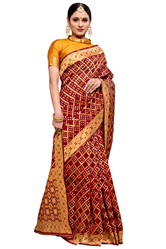 Image of Amazon Brand - Anarva Women's Banarasi Silk Blend Saree With blouse piece (A Bandhani Silk104)