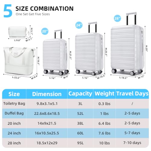 Image of LARVENDER Luggage Sets 5 Piece, PC+ABS Expandable Suitcases with Wheels | Suitcase Set for Women and Men|Checked Luggage|Carry On Luggage|Hardside Lightweight|Pearl Carbon