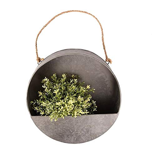 Hanging Zinc Silver Round Wall Planter Balcony Fence 30cm Diameter