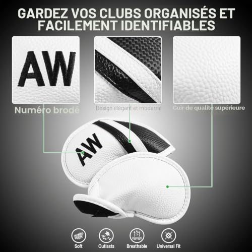 AXKAL Housses de fer de golf en cuir synthétique numérotées, ensemble de 12 pièces de luxe, protecteurs de tête de fer de golf pour club, portables pour hommes, compatibles avec toutes les marques – vue 3