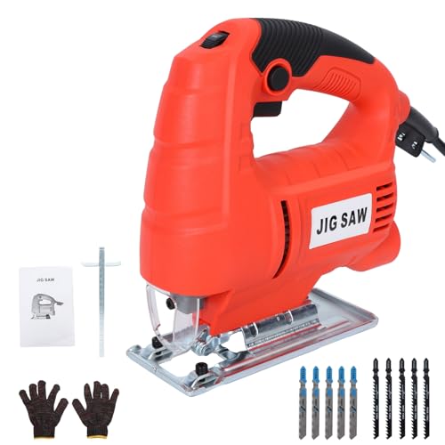 Electric Jig Saw Tool Kit,Corded Jig Saw 3000RPM/Min Jigsaw Tool Corded Electric Power Cutter 10 Blades, 45 Degree Bevel Cutting for Wood, Metal and Plastic Cutting Electric Jig Saw