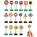 TusaMer Traffic Signs for Kids, 16PCS Wooden Road Signs, Preschool Learning Railroad Crossing Toy for Car Train Street.