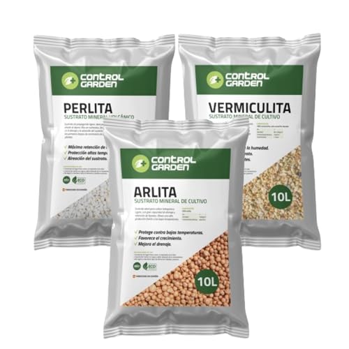Control Garden Pack Arlite 10 l + Perlite 10 L + Vermiculite 10 L | Substrat pour plantes et cultures intérieur et extérieur | Fabriqué en Espagne