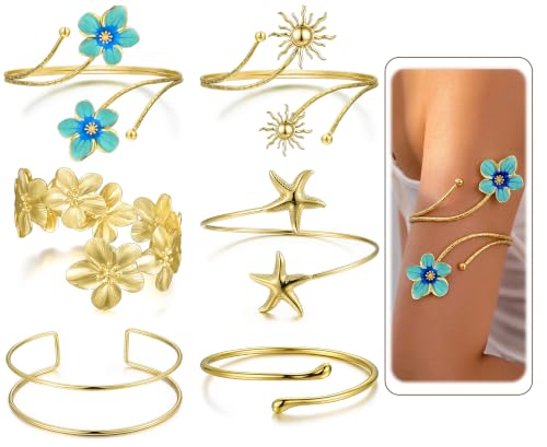 17KM 6PCS Gold Arm Cuff Bracelets for Women, Boho Statement Gold Upper Arm Bangle Band Armlet, Open Adjustable Cuff Bracelet set Stackable Jewelry by 17KM - Used condition - US$13.31