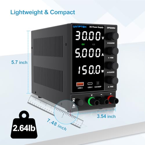 Image of DC Power Supply Variable 0-30V 0-5A, Adjustable Regulated Bench Power Supply with Encoder Knob Coarse & Fine Adjustment, OCP Protection,5V /3.6A USB & Type-C Fast Charge for Lab Testing & Repair