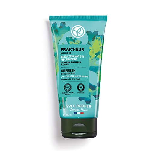 Yves Rocher - Mascarilla Capilar Exfoliante 2 en 1 Pre-champú con Alga Bio de Bretaña y Arcilla Blanca - Cabello Normal a Graso - 72H de cabello purificado - Sin Siliconas - 200ml