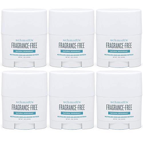 Schmidt's Natural Deodorant - Fragrance-Free, Unscented, Aluminum-Free Odor Protection & Wetness Relief, Travel Size 19.8 g / 0.7 oz (Pack of 6)