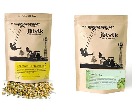 Image of Jaivik Uttarakhand - Chamomile Tea, Nettle Leaves (100g each), Unique Blend Crafted Loose Leaf For Chai Lovers Across India, Combo (Pack Of 2)