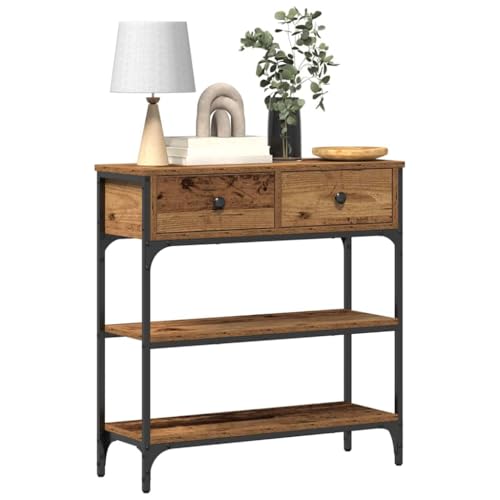 vidaXL Table Console avec tiroir Bois Ancien 72,5 x 25 x 75 cm, Table Console rectangulaire, Design Industriel, Bois résistant, Parfait pour Un Salon Moderne.