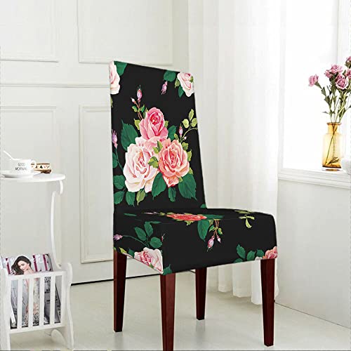 Ekobla Chinese Rose Dining Chair Covers Spring Tropical Romantic Bouquet Blossom Green Petal Plant Stretch Removable Washable Dining Chair Slipcovers Protectors #TOP2