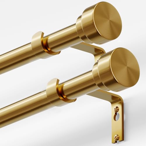 Oneach 2-Pack Heavy Duty Curtain Rods for Windows 48 to 84 Inch, 1 Inch Pole Adjustable Curtain Rod Set with Easy Installation and Modern Design (Brass Gold, 16 to 88 Inch)