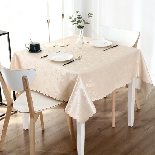 Image of Smiry Square Table Cloth, Waterproof Heavy Duty Vinyl Tablecloths, Wipeable Washable Table Cover for Kitchen and Dining Room (Beige, 60 inch X 60 inch)