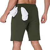 JustSun Kurze Hosen Herren Shorts Kurze Sporthose Jogginghose Sommer Sweatshorts Sport Shorts Baumwolle mit Reißverschlusstaschen Grün L
