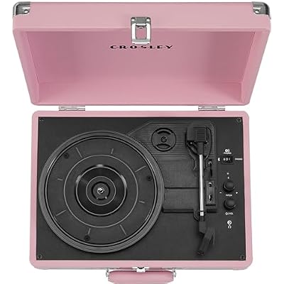 Crosley CR8005E-BH Cruiser Plus Vintage 3-Speed Bluetooth in / Out Suitcase Vinyl Record Player Turntable، Blush