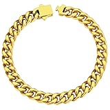 ChainsHouse Mens Cuban Chain Bracelet 7mm 7.5 Inch 14k Gold Plated Stainless Steel Chunky Hip Hop Bracelet
